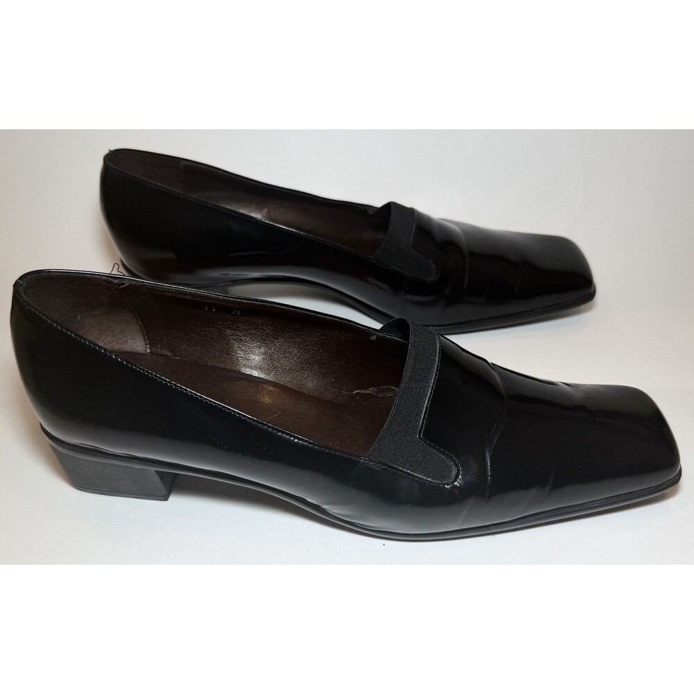 Sesto Meucci Women’s 11M Black Patent Leather Loafers Square Toe Low Heel Italy